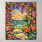 lebendiges florales Ozean-Abendrot Poster (Vorne)