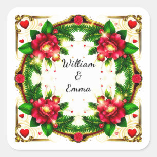 Lebendiges florales Rahmendesign Quadratischer Aufkleber