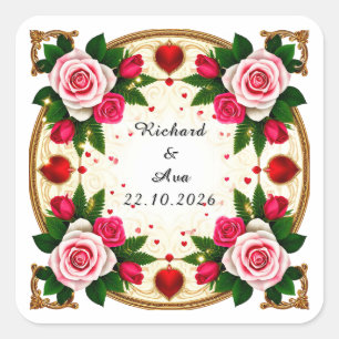 Lebendiges florales Rahmendesign Quadratischer Aufkleber