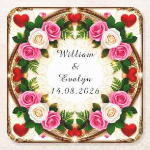 Lebendiges florales Rahmendesign Rechteckiger Pappuntersetzer