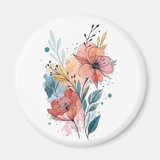 Lebendiges florales Wasserfarben-Design Magnet (Vorne)