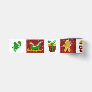Lebendiges Fröhliches Rot Weihnachtsbox-Muster Satinband