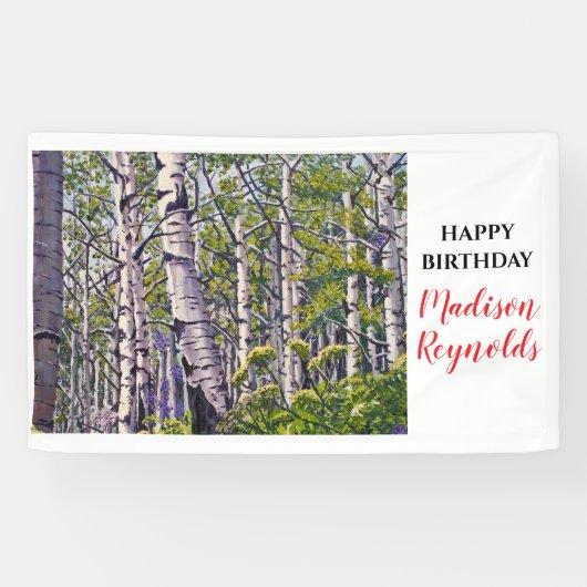 Lebendiges Frühlings-Aspen-Baum-Geburtstagsbanner Banner (Horizontal)