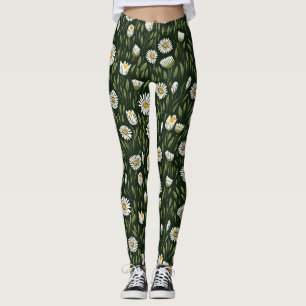 Lebendiges Gänseblümchenmuster mit üppigen grünen  Leggings