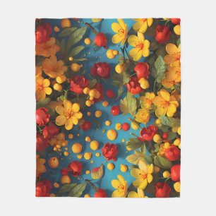 Lebendiges Gelb- und Rot-Blumenmuster-Design Fleecedecke