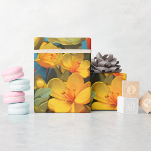 Lebendiges Gelb- und Rot-Blumenmuster-Design Geschenkpapier
