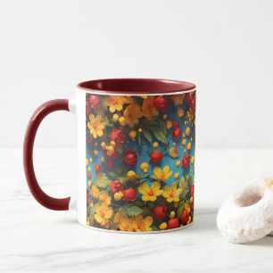 Lebendiges Gelb- und Rot-Blumenmuster-Design-Tasse Tasse