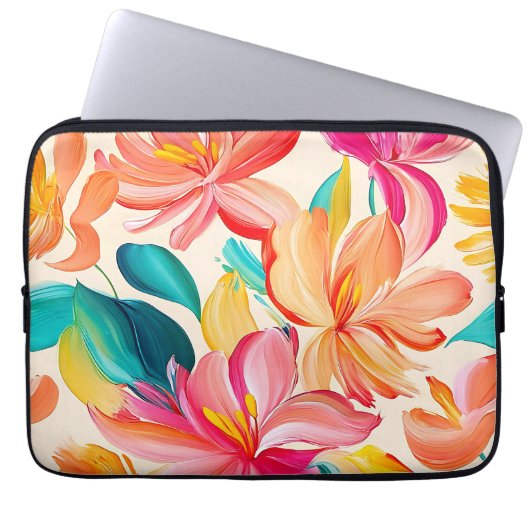 Lebendiges gemaltes Blumenmuster Laptopschutzhülle (Vorderseite)