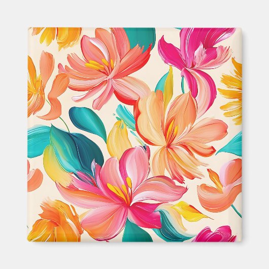 Lebendiges gemaltes Blumenmuster Magnet (Vorne)