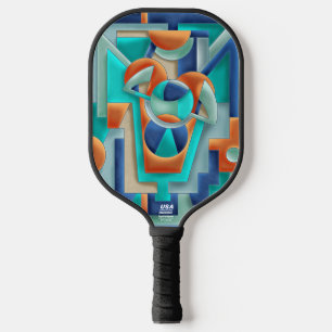 Lebendiges geometrisches Abstrakt in Orange und Tü Pickleball Schläger