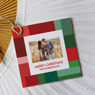 Lebendiges geometrisches Farbblock-Weihnachtsfoto Geschenkanhänger