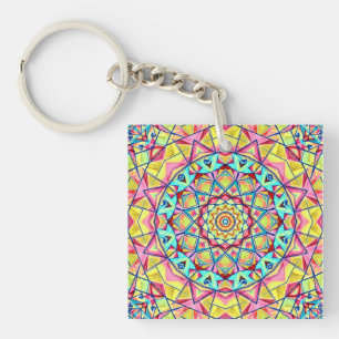 Lebendiges geometrisches Kaleidoskop-Muster Schlüsselanhänger