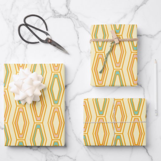 Lebendiges geometrisches Muster mit sechseckigen F Geschenkpapier Set (Vorderseite)