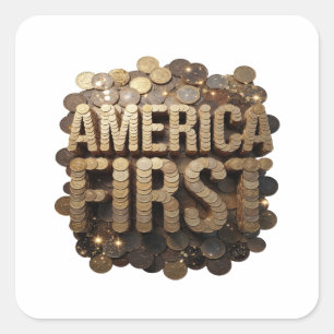 Lebendiges Gold AMERIKA ZUERST Sticker-Design Quadratischer Aufkleber