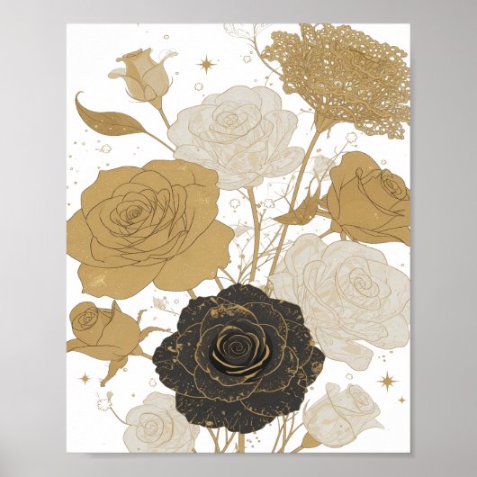 Lebendiges Gold GOLDEN ROSES 3D-Textart Poster (Vorne)
