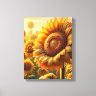 Lebendiges goldenes Sonnenblumenfeld Leinwand Wand
