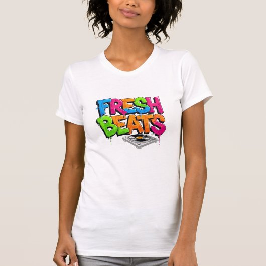 Lebendiges Graffiti Fresh Beats DJ Turntable T-Shi T-Shirt (Vorderseite)