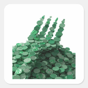 Lebendiges Grün GREEN COINS Label Design Quadratischer Aufkleber