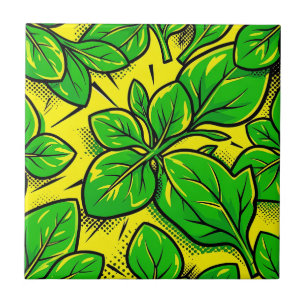 Lebendiges grünes Blatt Pop-Art-Muster Fliese