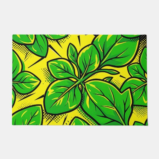 Lebendiges grünes Blatt Pop-Art-Muster Fußmatte (Vorderseite)