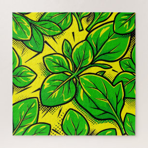 Lebendiges grünes Blatt Pop-Art-Muster Puzzle