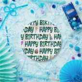Lebendiges grünes Happy Birthday-Textmuster Pappteller (Party)