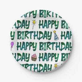 Lebendiges grünes Happy Birthday-Textmuster  Pappteller