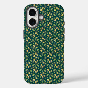 Lebendiges grünes Muster mit gelben Blumen und Blä iPhone 16 Hülle