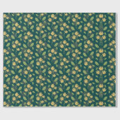 Lebendiges grünes Muster mit gelben Blumen und Blä Geschenkpapier (Flach)
