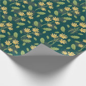 Lebendiges grünes Muster mit gelben Blumen und Blä Geschenkpapier (Ecke)