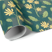 Lebendiges grünes Muster mit gelben Blumen und Blä Geschenkpapier (Rolleneckpunkt)