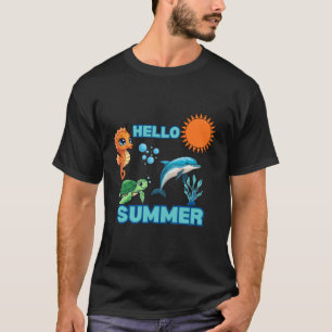 Lebendiges Hallo Sommer Farbige Ozean-Tiere Kind T-Shirt