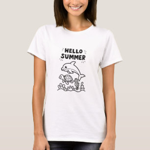  Lebendiges Hallo Sommer   Farbige Ozean-Tiere  T-Shirt