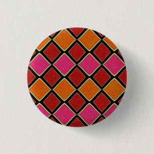 Lebendiges Harlekin-Diamantmuster in Rot, Orange,  Button