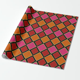 Lebendiges Harlekin-Diamantmuster in Rot, Orange, Geschenkpapier