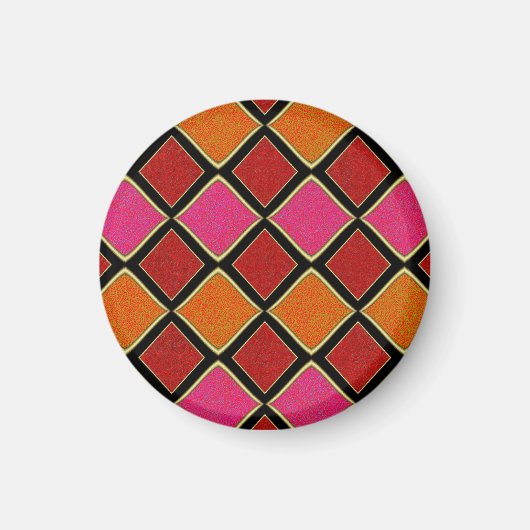 Lebendiges Harlekin-Diamantmuster in Rot, Orange, Magnet (Vorne)