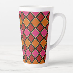 Lebendiges Harlekin-Diamantmuster in Rot, Orange, Milchtasse