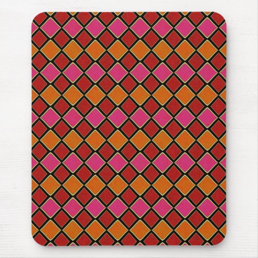 Lebendiges Harlekin-Diamantmuster in Rot, Orange, Mousepad (Vorne)