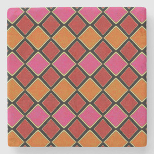 Lebendiges Harlekin-Diamantmuster in Rot, Orange, Steinuntersetzer