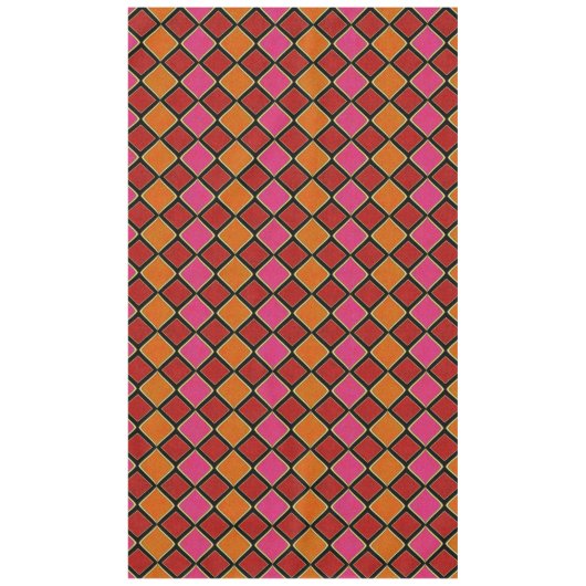 Lebendiges Harlekin-Diamantmuster in Rot, Orange, Tischdecke (Vorderseite)