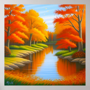 Lebendiges Herbstlaub in einer ruhigen Landschaft Poster