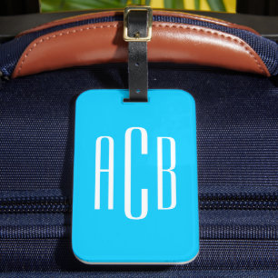 Lebendiges Himmelblau Vertikales Drei-Buchstaben-M Gepäckanhänger