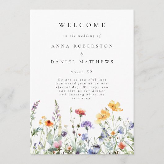 Lebendiges Hochzeitsprogramm mit Wildblumen Programm (Vorderseite)