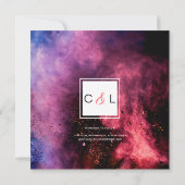 Lebendiges Holi-Pulver-Design Save The Date (Rückseite)
