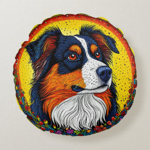 Lebendiges illustriertes Porträt eines Hundes Rundes Kissen