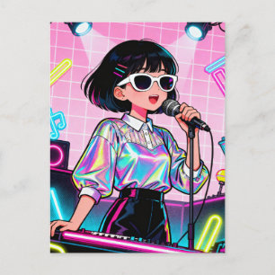 Lebendiges japanisches Karaoke-Pop-Art-Mädchen Postkarte
