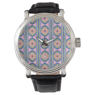 Lebendiges Kaleidoskop Blühen: Rosa & Smaragd Mand Armbanduhr