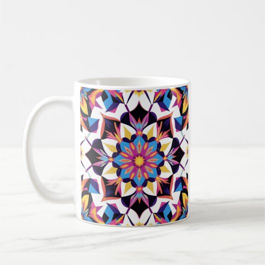 Lebendiges Kaleidoskop-Mandala-Muster Kaffeetasse (Links)