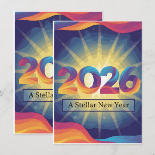 Lebendiges Kosmisches 2026   Ein Sternen-Neues Jah Feiertagskarte