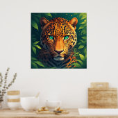 Lebendiges Leopard-Porträt mit Smaragdaugen Poster (Küche)